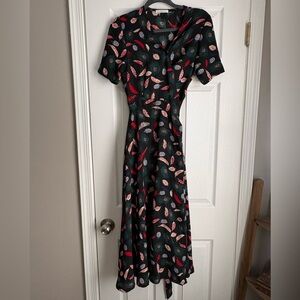 Dada Black and Multicolor Leaf Print Wrap Dress